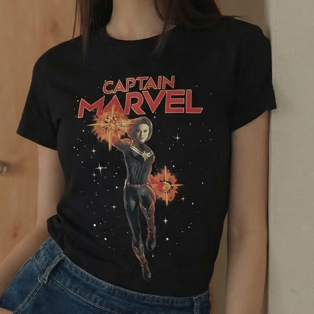 Marvel Captain Marvel Graphic T Shirt Women's XXL Black Cosmic Power‎ Print